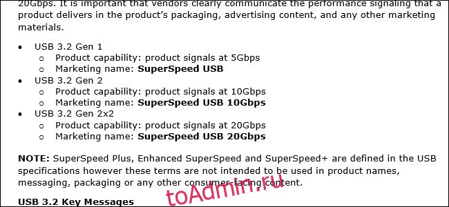 Изображение PDF с описанием именования USB 3.2