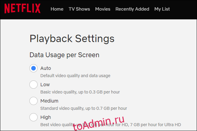 Использование данных Netflix в настройках воспроизведения экрана