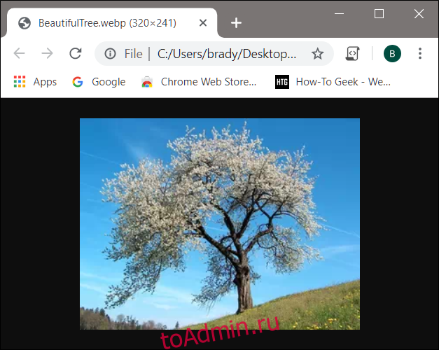 Изображение WebP открывается прямо внутри Chrome при нажатии