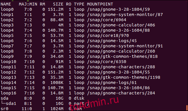 lsblk output in a terminal window