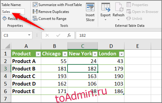 Присвойте имя вашей таблице Excel