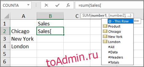 Using structured references in formulas