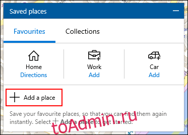 Нажмите Добавить место в меню «Сохраненные места» в Картах Windows 10.