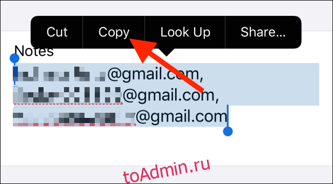 Нажмите на Копировать, чтобы скопировать все адреса электронной почты.