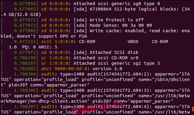 Вывод из sudo dmesg -l debug, уведомление в окне терминала