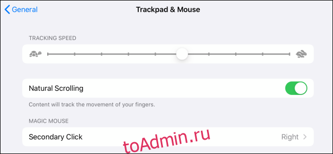 Настройка мыши в iPadOS