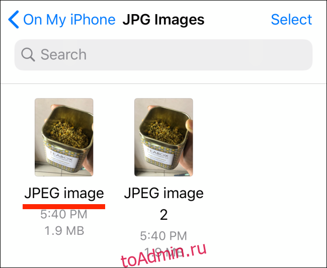 Фотографии в формате JPG в приложении 