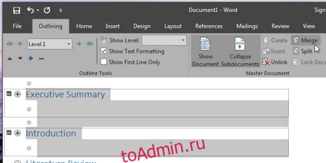 ms word 2016 объединить документ