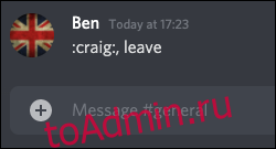Команда leave на сервере Discord с помощью записывающего бота Craig