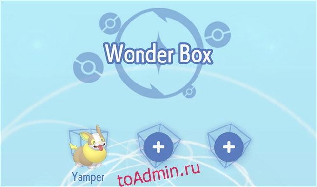 Персонаж по имени Ямпер из Pokémon Home Wonder Box.